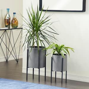 23 in., and 19 in. Large Light Gray Metal Indoor Outdoor Textured Exterior Planter (2- Pack)