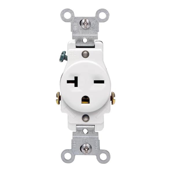 2-Pole Commercial Grade Single Receptacle Nema 6-20R 250 Volts White Straight Blade 20 Amps