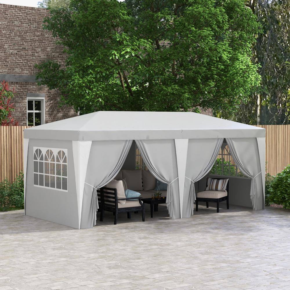 19 ft. Gray Pop Up Canopy Tent with Removable Sidewalls and Windows