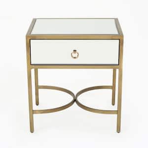 Siryen Modern Mirrored Side Table with Gold Iron Frame