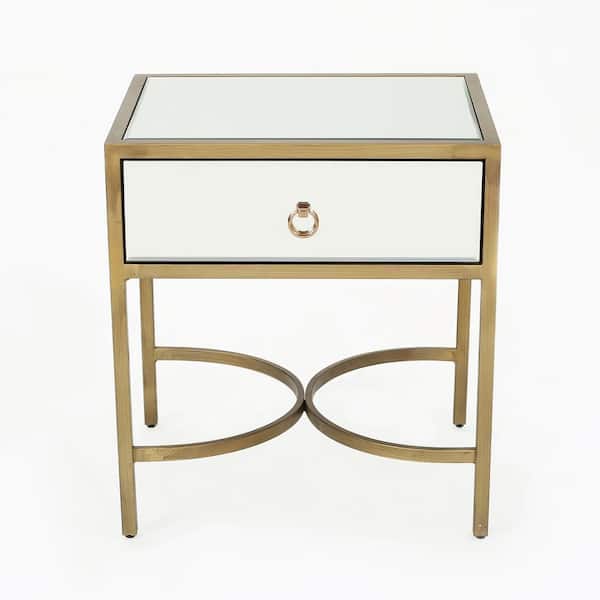 Noble House Siryen Modern Mirrored Side Table with Gold Iron Frame
