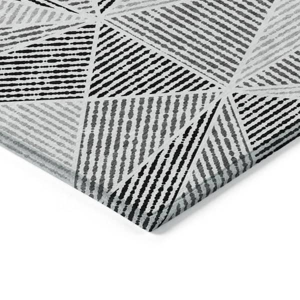 Pewter, Charcoal, Gray 10 ft. x 14 ft. Woven Geometric Polyester Rectangle Indoor/Outdoor Area Rug