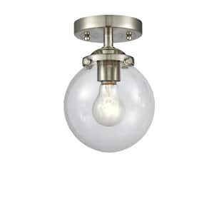 Beacon 6 in. 1-Light Brushed Satin Nickel Semi-Flush Mount with Clear Glass Shade