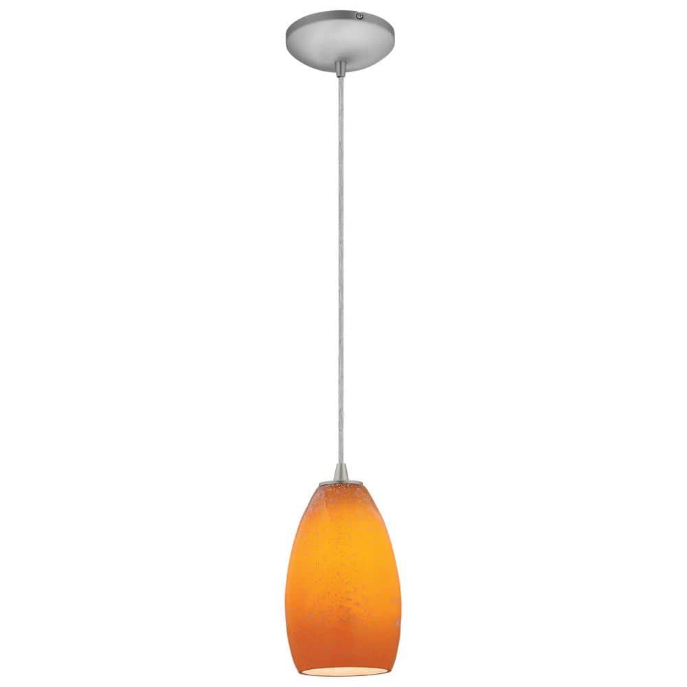 Champagne 1-Light Brushed Steel Shaded Pendant Light with Glass Shade