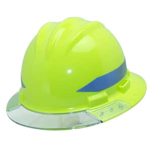 Hi-Vis Full Brim Above View Hard Hat with Clear Brim Visor 4-Point Ratchet Suspension System and Cotton Brow Pad