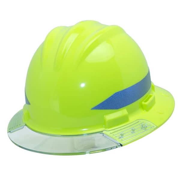 Bullard Hi-Vis Full Brim Above View Hard Hat with Clear Brim Visor 4-Point Ratchet Suspension System and Cotton Brow Pad