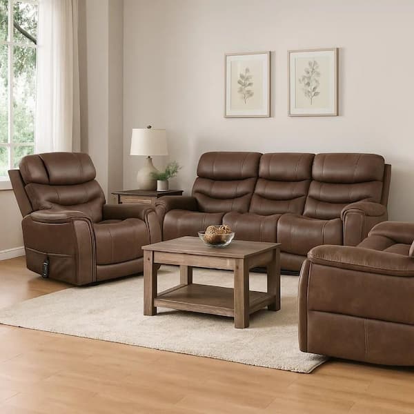 Walnut Brown Fabric Lift Recliner Chair with Air Massage and Power Headrest and USB Charging