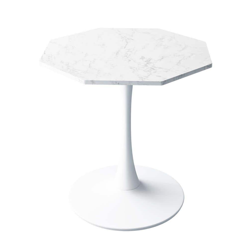 31.50 in. Marble White Modern Octagonal Outdoor Coffee Table with MDF Table