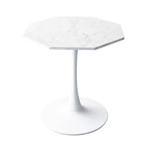 31.50 in. Marble White Modern Octagonal Outdoor Coffee Table with MDF Tabletop, Metal Base