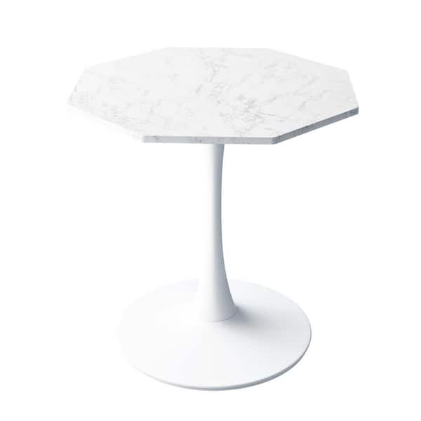 Unbranded 31.50 in. Marble White Modern Octagonal Outdoor Coffee Table with MDF Tabletop, Metal Base
