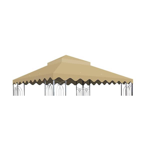 Unbranded Replacement Canopy Cover Only, 10 x 10 ft. Patio Double Tiered Gazebo Canopy Top Fabric (Frame Not Include), Khaki