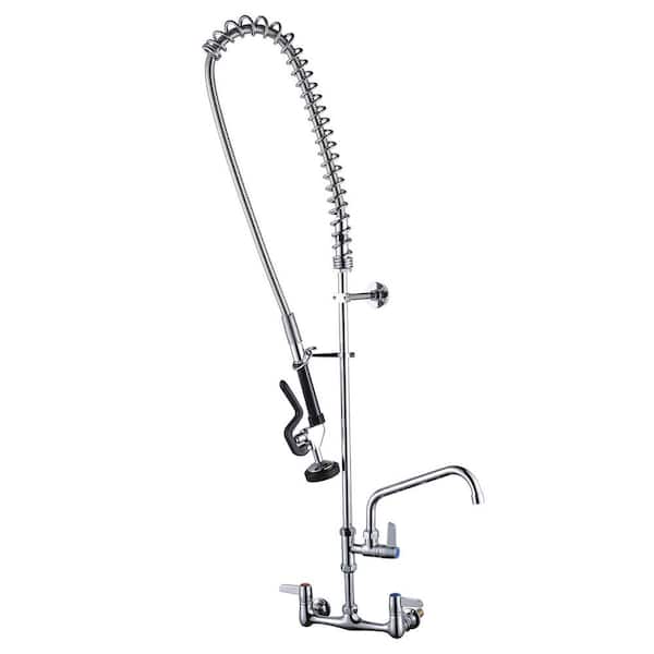 Commercial 43 in. Triple-Handle Pull Down Sprayer Kitchen Faucet with Pre-Rinse Sprayer in Chrome