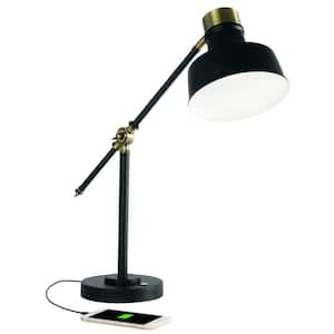 Charlie 18 in. Black Integrated LED No Design Interior Lighting Table Lamp for Living Room w/Black Metal Shade