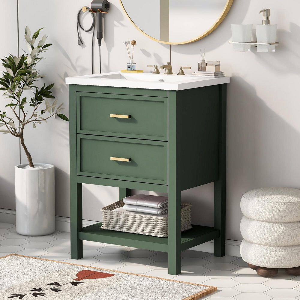 24 in. Single Sink Freestanding Green Bath Vanity with White Ceramic Sink Top price history on PriceWatchPro
