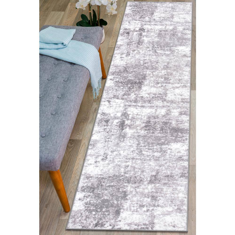 Gray Abstract Washable Synthetic Runner Rug