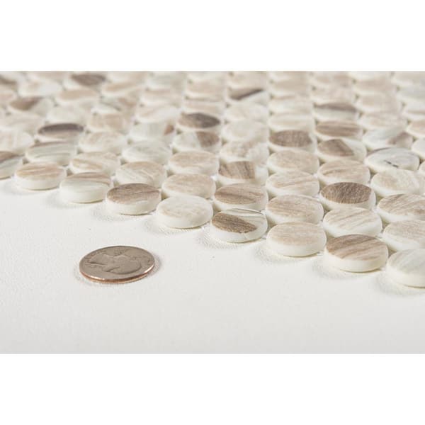 Dexo Noel Gray/Tan/Brown 12-1/8 in. x 12-1/8 in. Penny Round Smooth Glass Mosaic Tile (10.2 sq. ft./Case)