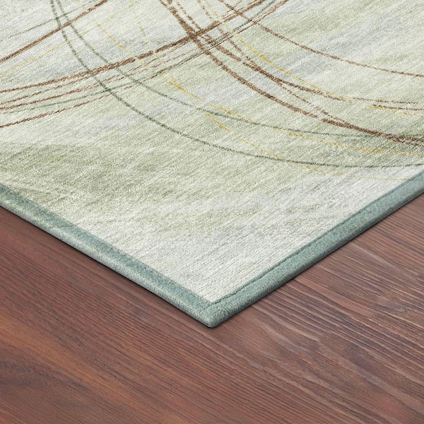Chantille Machine Washable Indoor/Outdoor Abstract ACN2396 Aloe 8 ft. x 8 ft. Round Rug