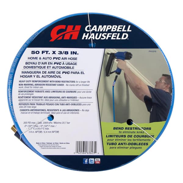 Campbell Hausfeld 3/8 in. x 50 ft. Blue PVC Air Hose with Bend Restrictors