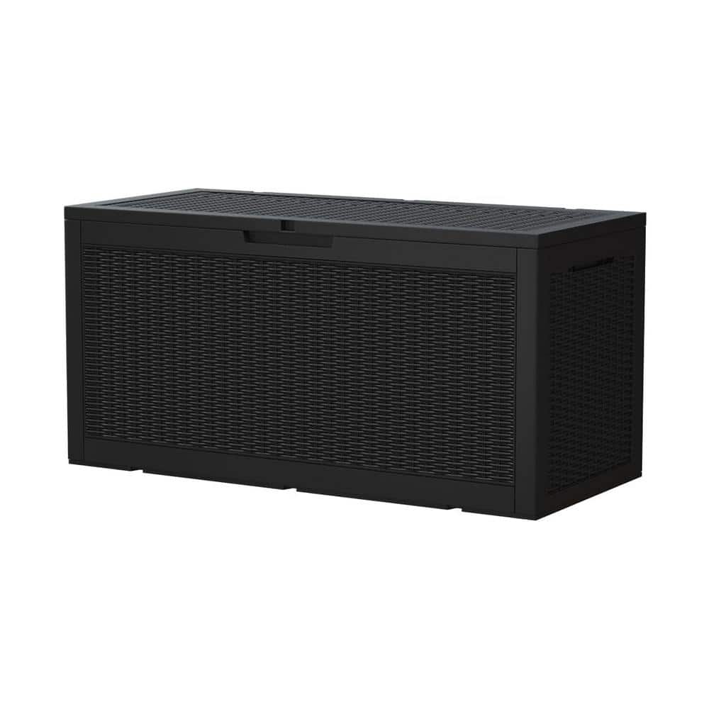 95 Gal. Large Black Waterproof Resin Deck Box with Lockable Lid