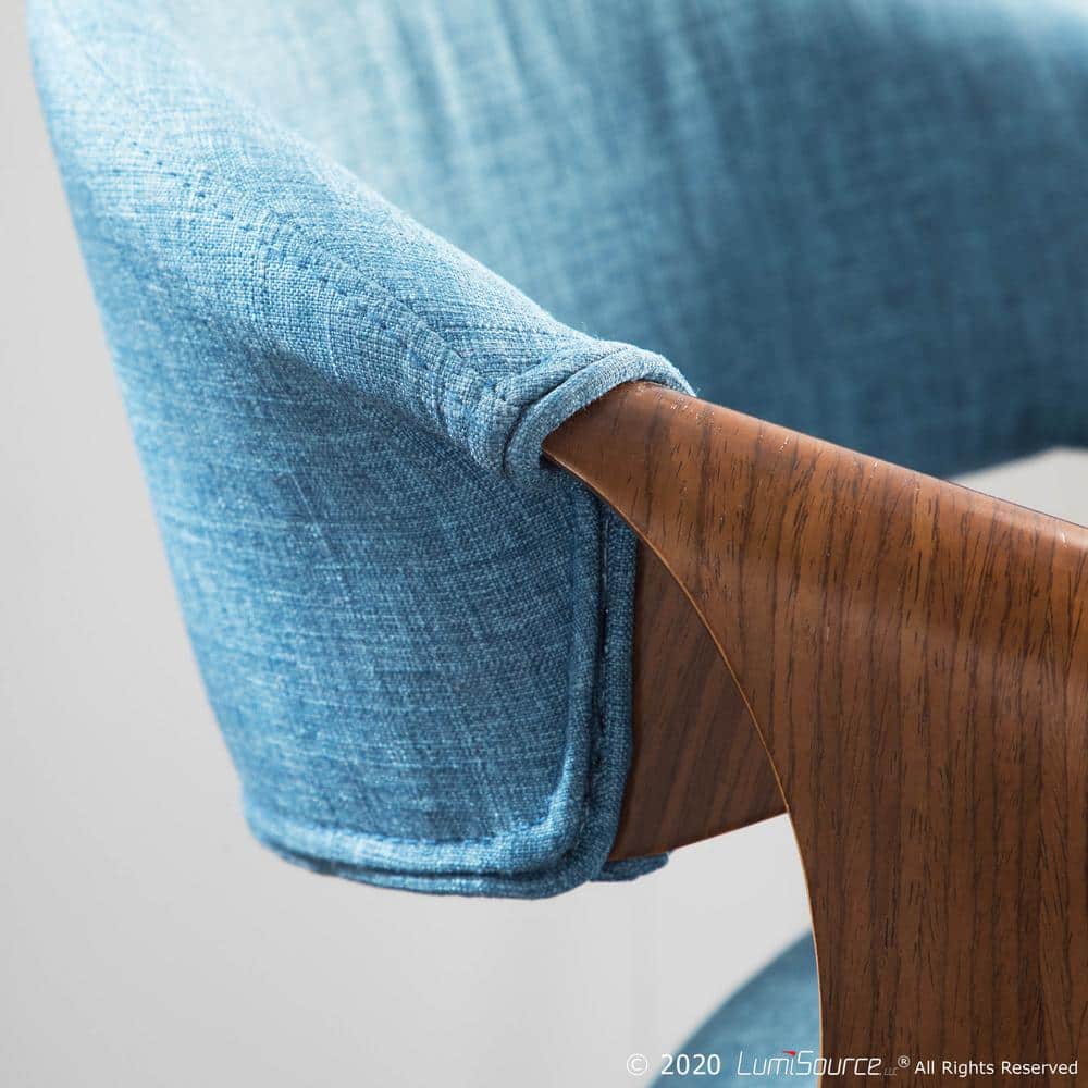 Curvini 20.5'' Walnut Wood and Blue Fabric Swivel Counter Stool - Set of 2