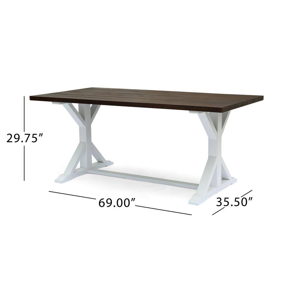 Rustic Dark Brown and White Acacia Wood Outdoor Dining Table
