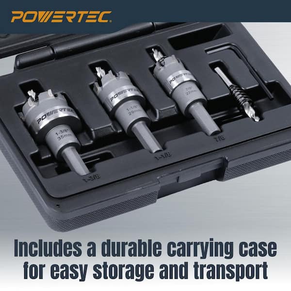 ONE OR EIGHT 専用 POWERTEC Carbide Tipped Hole Saw Kit, 7/8 in. 1-1/8 in. 1-3/8 in