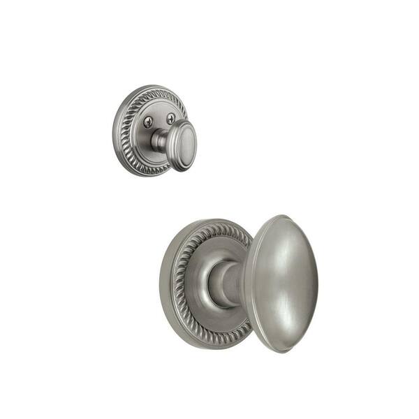 Grandeur Newport Single Cylinder Satin Nickel Combo Pack Keyed Differently with Eden Prairie Knob and Matching Deadbolt