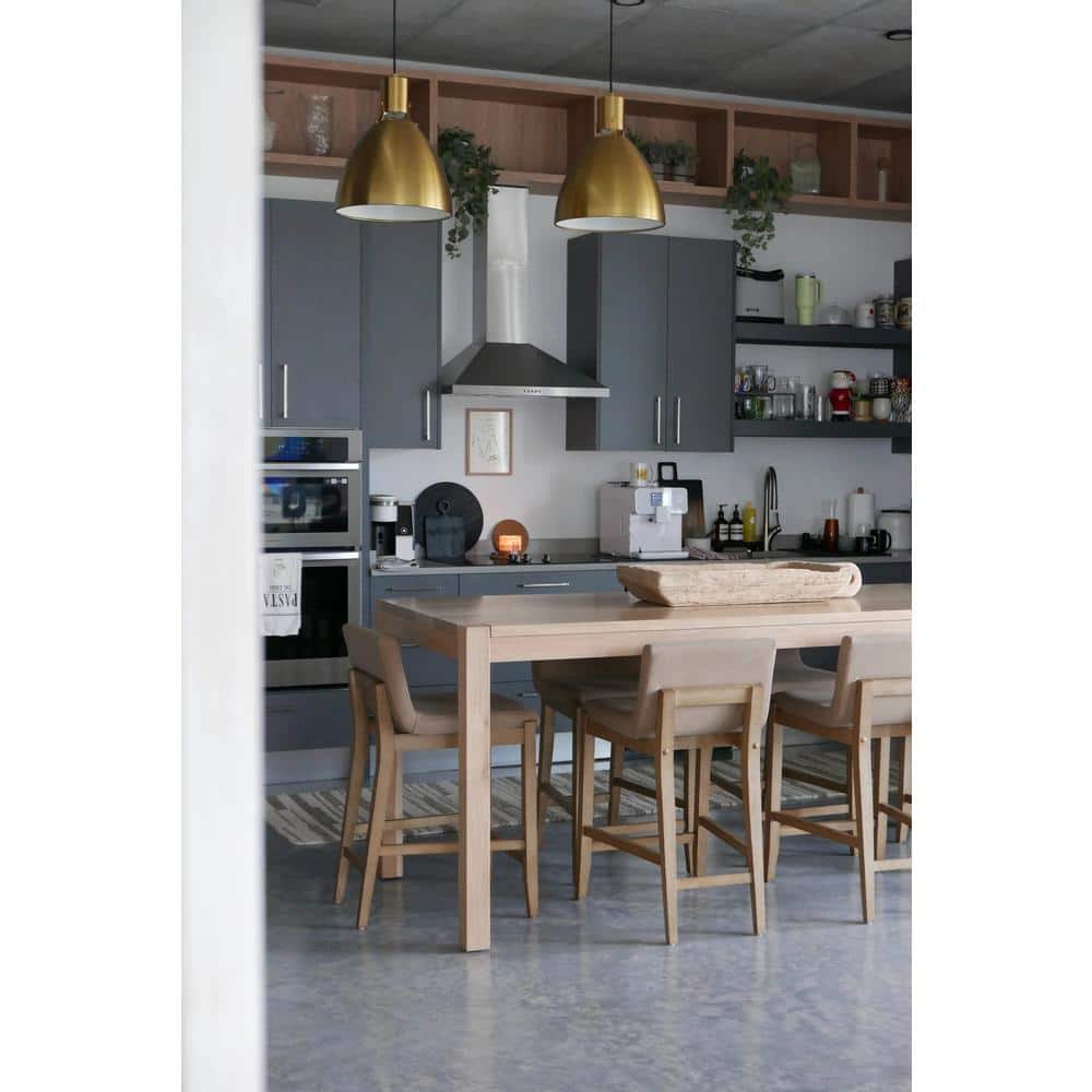 Light Brown Faux Leather and Wood Counter Stool