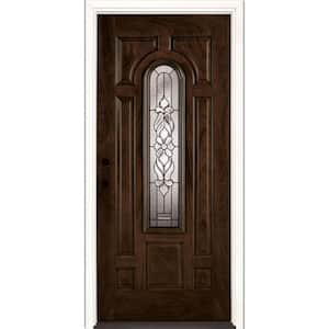 37.5 in.x81.625 in. Lakewood Patina Center Arch Lite Stained Chestnut Mahogany Right-Hand Fiberglass Prehung Front Door