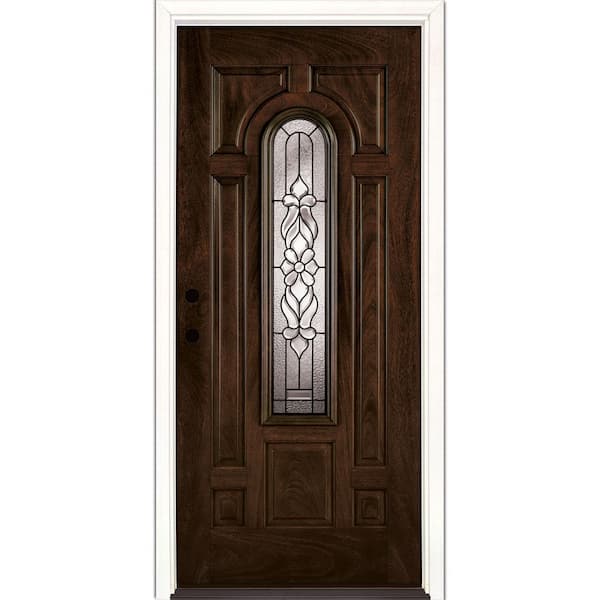 Feather River Doors 37.5 in.x81.625 in. Lakewood Patina Center Arch Lite Stained Chestnut Mahogany Right-Hand Fiberglass Prehung Front Door