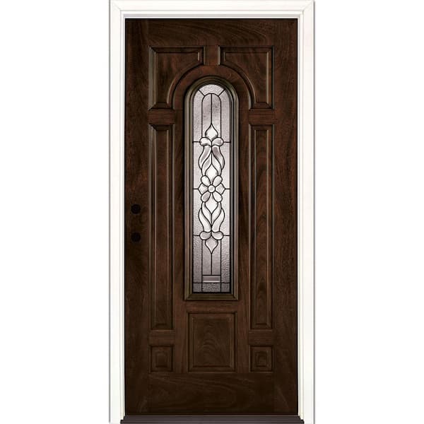 37.5 in.x81.625 in. Lakewood Patina Center Arch Lite Stained Chestnut Mahogany Right-Hand Fiberglass Prehung Front Door
