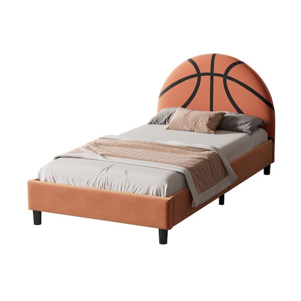 Seafuloy 80.3 in. W. Twin Platform Bed Frame Cute Style Princess Bed or Boys and Girls, Orange