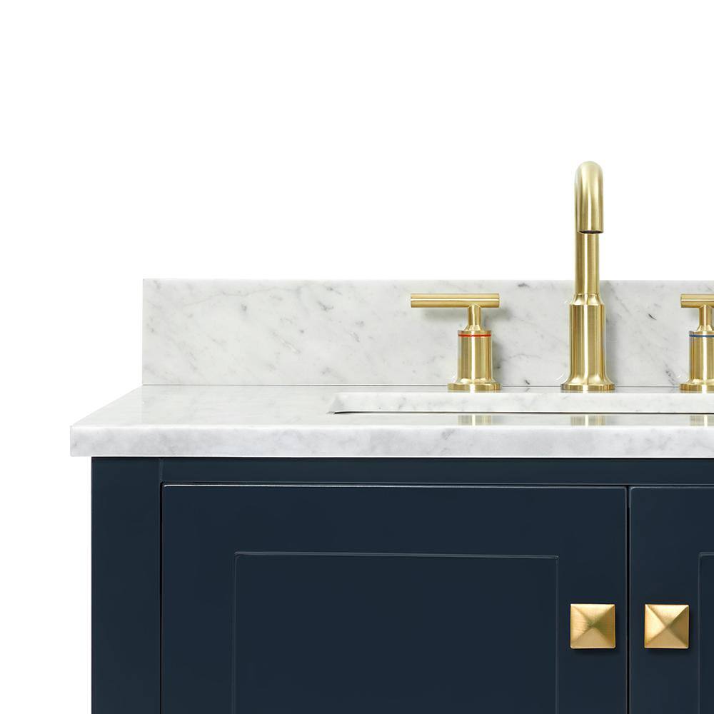 Midnight Blue Double Sink Vanity with White Marble Top