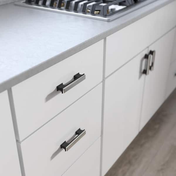 Two Tone Luxe Square Dual Mount 3 in. or 3-3/4 in. (76/96mm) Modern Matte Black, Stainless Steel Cabinet Drawer Bar Pull