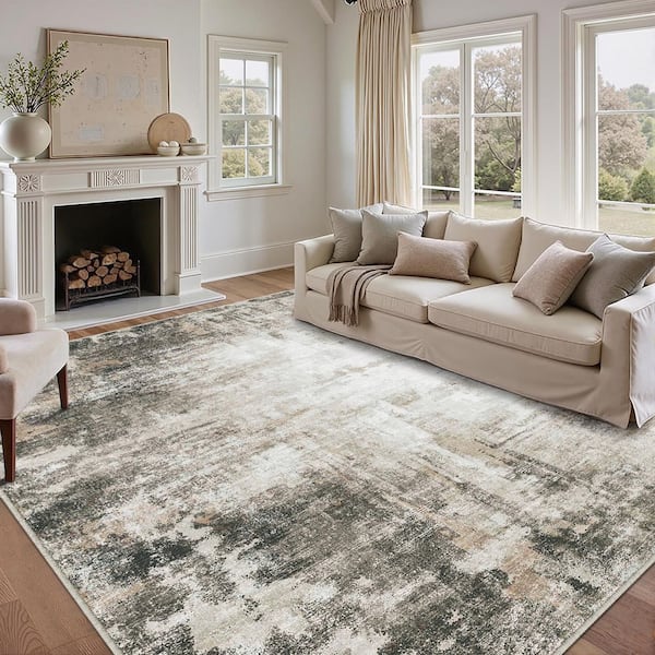 Black Hole Black/Brown 9 ft. x 12 ft. Modern Abstract Washable Area Rug