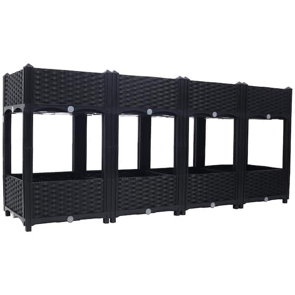 Jushua 63 in. x 15.7 in. x 27.7 in. Polypropylene Elevated Planter Garden Box with Drainage Plug Raised Garden Beds, Black