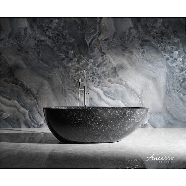 Ancerre Designs Anjuna 67 in. x 31.4 in. Forged Carbon Fiber Soaking Bathtub with Center Drain in Black