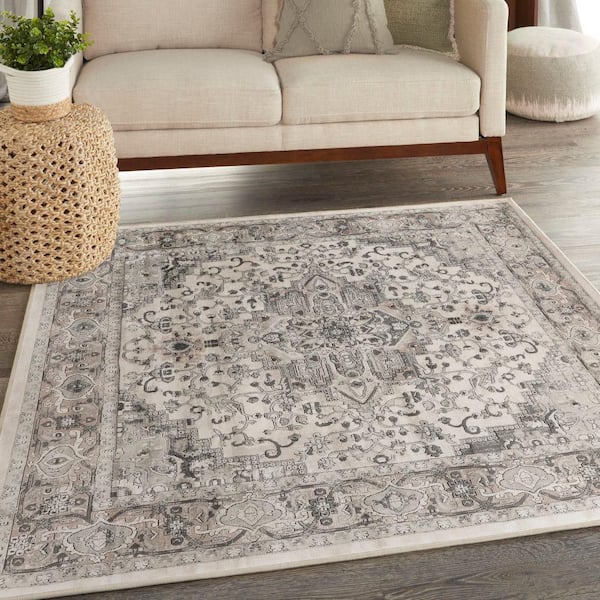 Concerto Ivory Grey 4 ft. x 4 ft. Center medallion Traditional Square Area Rug