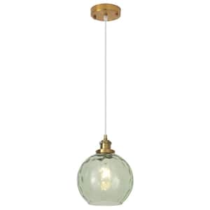 1 Light Green Modern Globe Single Pendant Lighting With Glass Shade,No Bulbs Included