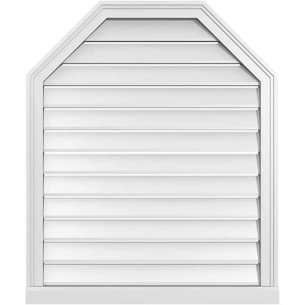 Ekena Millwork 30" x 36" Octagonal Top Surface Mount PVC Gable Vent: Functional with Brickmould Sill Frame