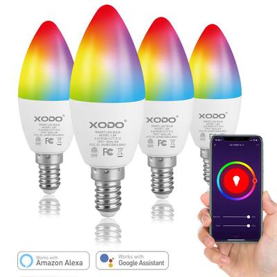 5W(30W Equivalent)C37 E12 Smart WiFi White and Color Ambiance Dimmable Candelabra LED Light Bulb- Multi Color(4-Pack)
