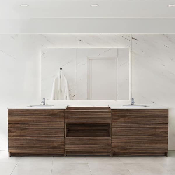 Ella Element 102 in. W x 22 in. D x 35 in. H Double Sink Bath Vanity in Dark Walnut with Galaxy White Quartz Top