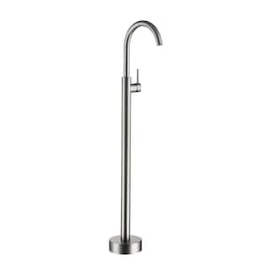 Freestanding Floor Mount Single Handle Bath Tub Filler Faucet with Water Supply Lines in Gunmetal Gray