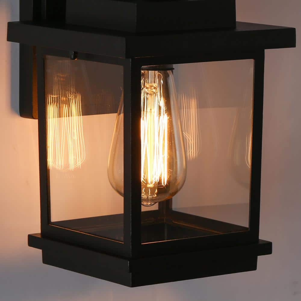 Black Iron Dimmable Lantern Sconce with Clear Glass