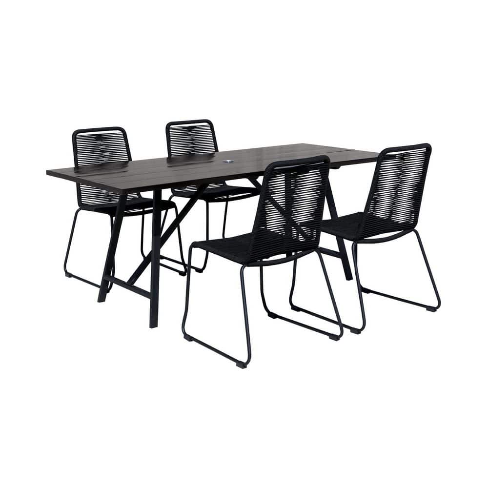 Dark Eucalyptus and Black Metal 4-Person Outdoor Dining Set with Cushions
