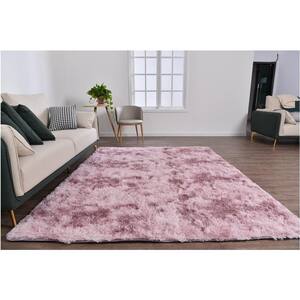 Plush Shag Pink 6 ft. x 8 ft. Solid Polyester Area Rug