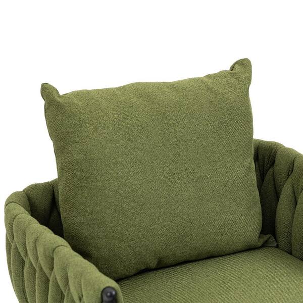 Miniyam Accent Chair with Ottoman, Upholstered Accent Armchair with Linen  Fabric, Small Single Sofa Chair for Bedroom,Office, Green