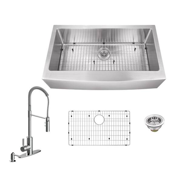 Schon All-in-One Farmhouse Apron Front 16-Gauge Stainless Steel 33 in. 0-Hole Single Bowl Kitchen Sink with Pull Down Faucet