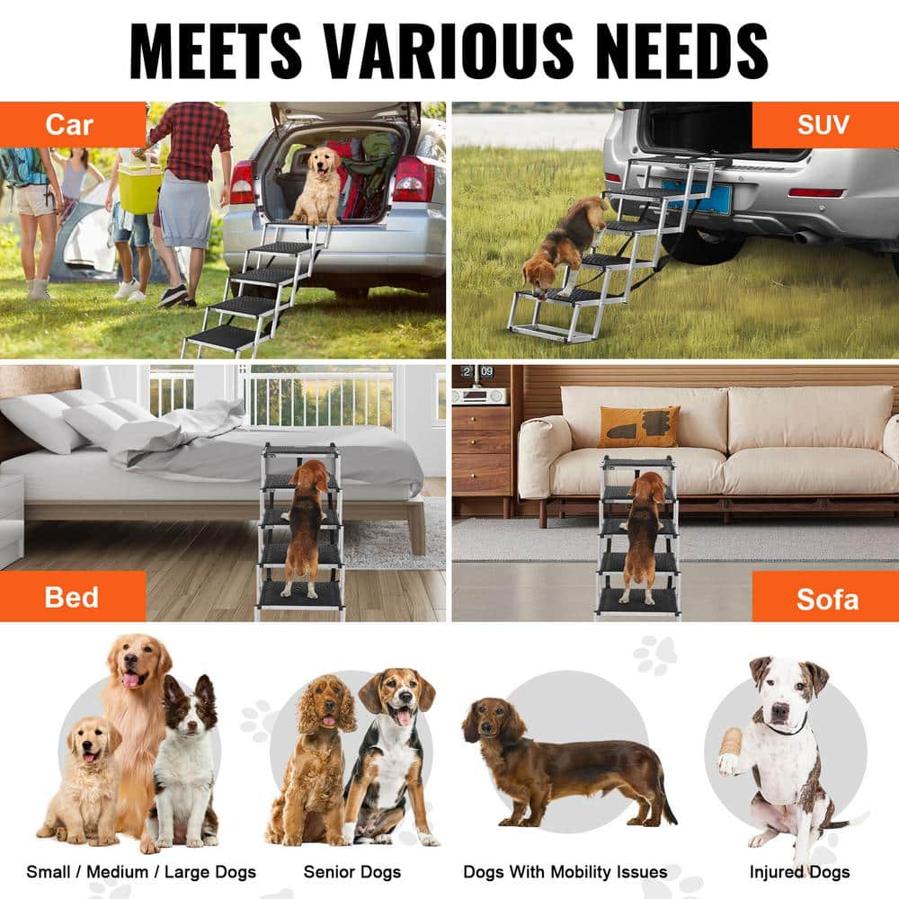 Portable 5-Step Black Aluminum Dog Car Ramp