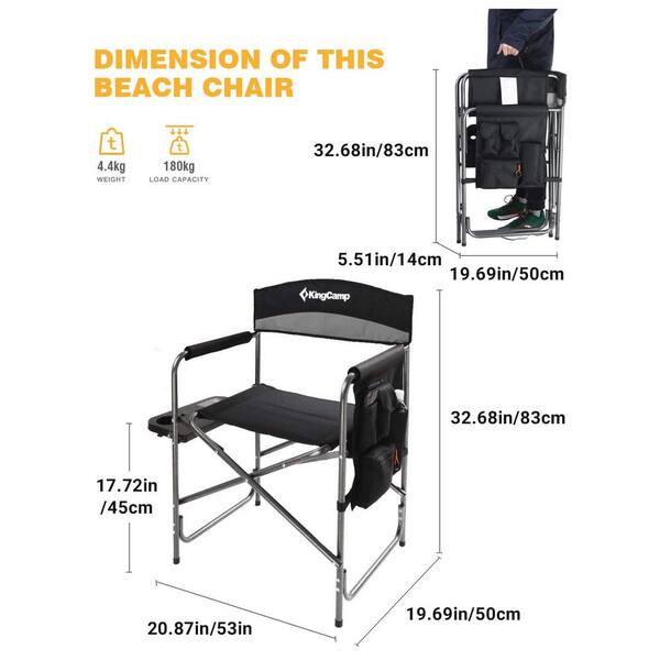 KingCamp Camping Folding Chair With Side Table & Storage Pocket – Grey, Open Box, KC1904